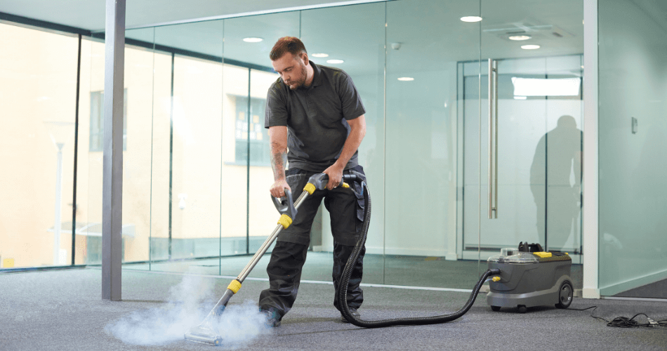 carpet cleaning methods demonstration by a man